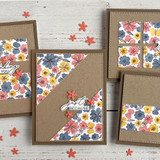 Four handmade greeting cards with flowers on it and different sentiments on each.