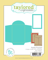 Graphic of petite package die set to create a gift card holder for paper crafting.