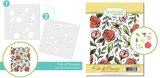 Two product images featuring the Full of Flowers layering stencil and the coordinating cling and clear stamp combo with hand-drawn florals and accents.