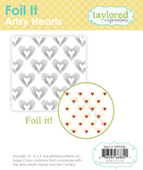 Graphic of 12 6x6 Foil It - Artsy Hearts that includes heart shapes for foiling for papercrafting.