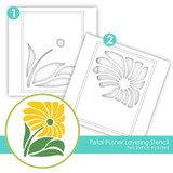 Graphic of two layering stencils labeled Petal Pusher Layering Stencil for papercrafting.