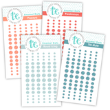 Graphic of four enamel dot sheets, each with new colors from Taylored Expressions including Papaya, Persimmon, Royal Icing and Tiki Mule.