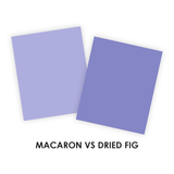 Graphic comparing two cardstock colors, Macaron and Dried Fig, both purple colors.