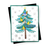 Handmade greeting card with tre eon it and pears and dove with tis the season sentiment on it.