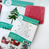 Red rubber stamp included in O Christmas Tree Cardmaking kit that includes different christmas themed sentiments.