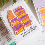 Handmade greeting card with cat and books on it with it's your birthday, buy more books sentiment on it. Handmade greeting card with cat and books on it with it's your birthday, buy more books sentiment on it.