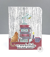 Handmade greeting card with a cat on it, books, a lamp, mug, and candle with it's your birthday, buy more books sentiment on it. Handmade greeting card with a cat on it, books, a lamp, mug, and candle with it's your birthday, buy more books sentiment on it.