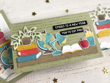 Handmade greeting card with classroom supplies on it with books and cheers to a new year, you've got this sentiments on it.
