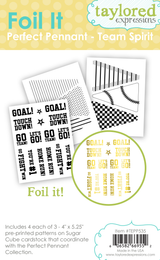 Graphic of Foil It Perfect Pennant - Team Spirit which includes pre-printed patterns on cardstock to coordinate with Perfect Pennant Collection for papercrafting.