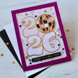 Handmade greeting card with 2026 on it and cheers to the new year sentiment on it.