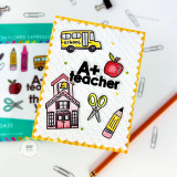 Handmade greeting card with school supplies on it and A+ teacher sentiment on it. Handmade greeting card with school supplies on it and A+ teacher sentiment on it.