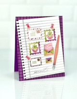Handmade greeting card with a lined paper on it and stamps and envelopes with just a note sentiment on it.