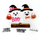 Two handmade ghost gift tags with each holding a pumpkin basket and various sentiments around the ghosts.
