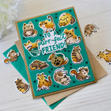 Handmade greeting card with cats and paw prints on it with to a purr-fect friend sentiment on it.