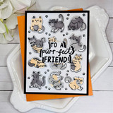 Handmade greeting card with cats on it and paw prints with to a purr-fect friend sentiment on it.