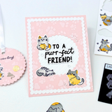 Handmade greeting card with cats on it and to a purr-fect friend sentiment on it.