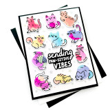 Handmade greeting card with cats playing on it with sending paw-sitive vibe sentiment on it.