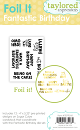Graphic of Foil It Fantastic Birthday which foils happy birthday sentiments for papercrafting.