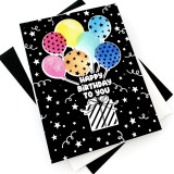Handmade greeting card with balloons holding a present up with happy birthday to you sentiment on it. Handmade greeting card with balloons holding a present up with happy birthday to you sentiment on it.