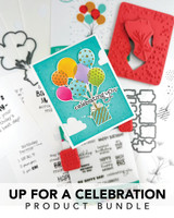 Graphic of Up for a Celebration Product Bundle which includes rubber stamps and steel die for papercrafting. Graphic of Up for a Celebration Product Bundle which includes rubber stamps and steel die for papercrafting.