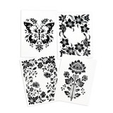 Image of 4 different Foil It - Modern Meadows which creates a butterfly and various flower foil its for papercrafting.