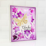 Handmade greeting card with flowers and butterfly on it with thanks so much sentiment on it.