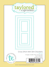 Graphic of Cross Stitch Mini Slim Stacklets that include steel die layers for papercrafting.
