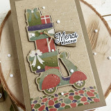 Handmade greeting card with scooter with presents on it with merci beaucoup sentiment on it.