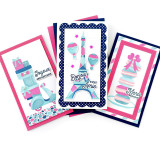 Three handmade greeting cards with paris themed items on each with paris themed sentiments.