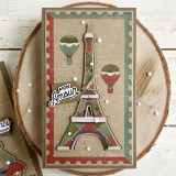 Handmade greeting card with the Eiffel Tower on it with balloons and mon amour sentiment on it.