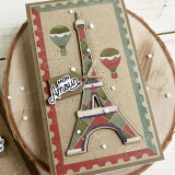 Handmade greeting card with Eiffel Tower on it with balloons and mon amour sentiment on it.