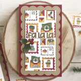 Handmade greeting card with Christmas postage stamps on it with fa la la sentiment on it.