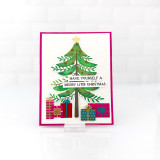 Handmade greeting card with Christmas tree on it and have yourself a merry little christmas sentiment on it.