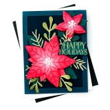 Handmade greeting card with flowers on it and happy holidays sentiment on it.