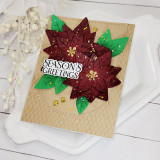 Handmade greeting card with flowers on it and season's greetings sentiments on it.