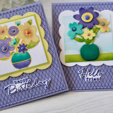 Two handmade greeting cards with flowers on both and sentiments on each. Two handmade greeting cards with flowers on both and sentiments on each.