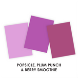 Three shades of Taylored Expressions cardstock which are pink and purple colors.