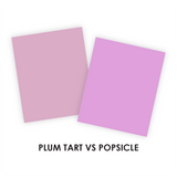 Graphic comparing Plum Tart vs. Popsiscle color and the difference in shade.