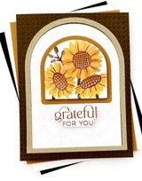 Handmade greeting card with sunflowers on it and grateful for you sentiment on it.