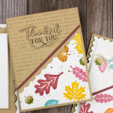 Handmade greeting card with leaves on it and thankful for you sentiment on it.
