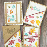 Four handmade greeting cards with different fall leaves and sentiments on each.