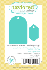 Graphic of watercolor panels - holiday tags steel die that cuts out holiday tags for papercrafting.
