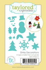 Graphic of Dinky Decorations steel die that cut out various holiday items for papercrafting.