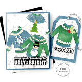 Handmade greeting card with sweaters on it and matching greeting tag with a sweater on it. Handmade greeting card with sweaters on it and matching greeting tag with a sweater on it.