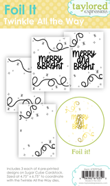Graphic of Foil It - Twinkle All the Way which includes 3 each of 4 pre-printed foiling designs for papercrafting.