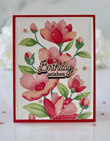 Handmade greeting card with flowers on it and birthday wishes sentiment on it. Handmade greeting card with flowers on it and birthday wishes sentiment on it.