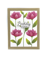 Handmade greeting card with flowers on it and birthday wishes sentiment on it. Handmade greeting card with flowers on it and birthday wishes sentiment on it.