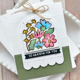 Handmade greeting card with flowers on it and so grateful for you sentiment on it.