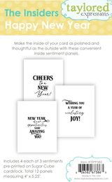 Graphic of The Insiders - Happy New Year which includes 4 each of 3 sentiments printed out for papercrafting.