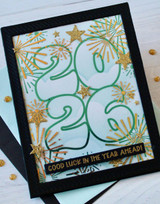 Handmade greeting card with 2026 on it and good luck in the year ahead sentiment on it.